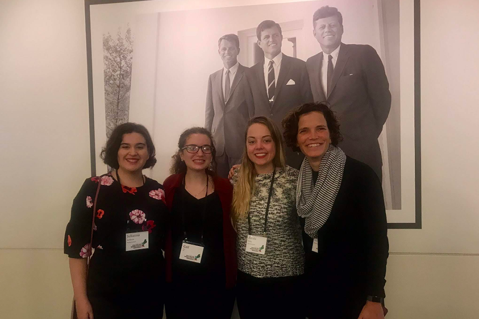 At the New England Women’s Policy Conference in November 2018 at the JFK Library. From left: Julianna, Gail Tynkov ‘20, a Simmons alumna, and Professor Pechulis.