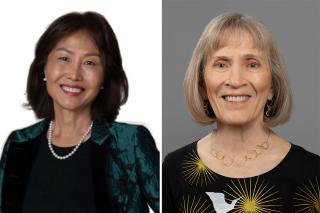 A side-by-side photo collage of Meredith Woo and Dr. Claudia Goldin