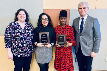 Dr. Jennifer Herman, Professor Tatiana Cruz, Professor Kamille Gentles-Peart, and NEBHE President and CEO Dr. Michael Thomas at the International Women's Day Breakfast and Awards