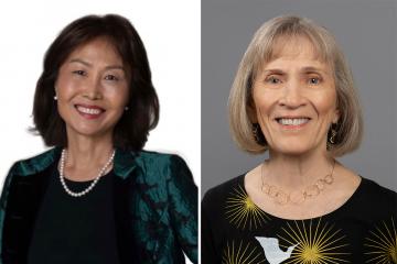 A side-by-side photo collage of Meredith Woo and Dr. Claudia Goldin