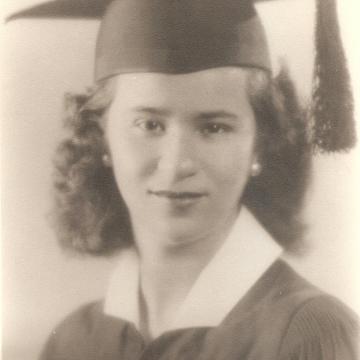 Peggy Saslow, Class of 1944, in her cap and gown