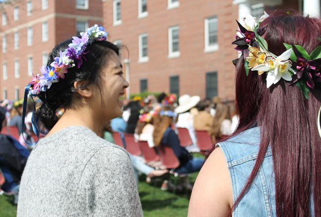 Students celebrating May Day in flower crowns