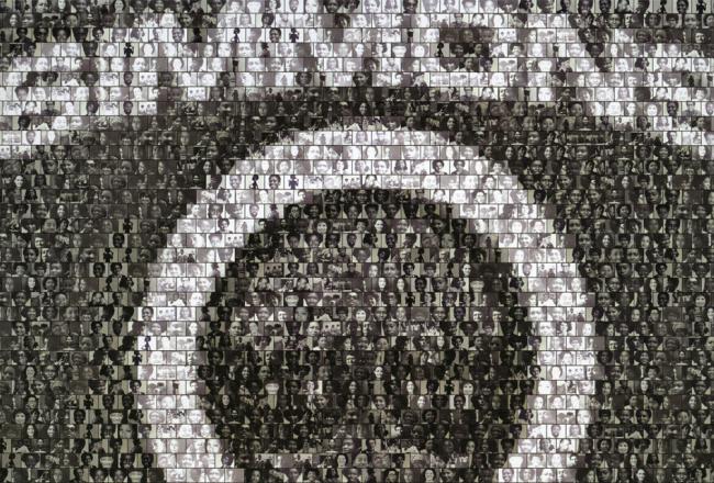 An amazing photo collage made up of Black members of the Simmons Community to form the Simmons Emblem and the word SIMMONS