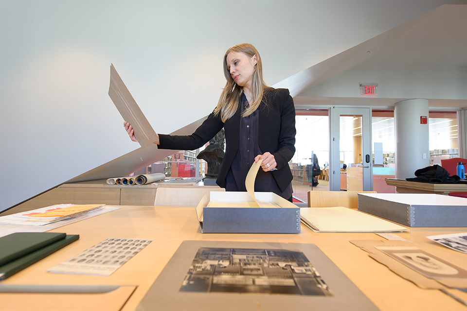 Library science student in the archives