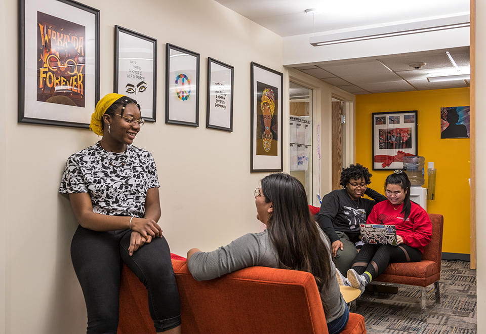 Students sitting together in the Multicultural Center