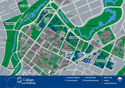 Map of public safety phones in the Fenway neighborhood