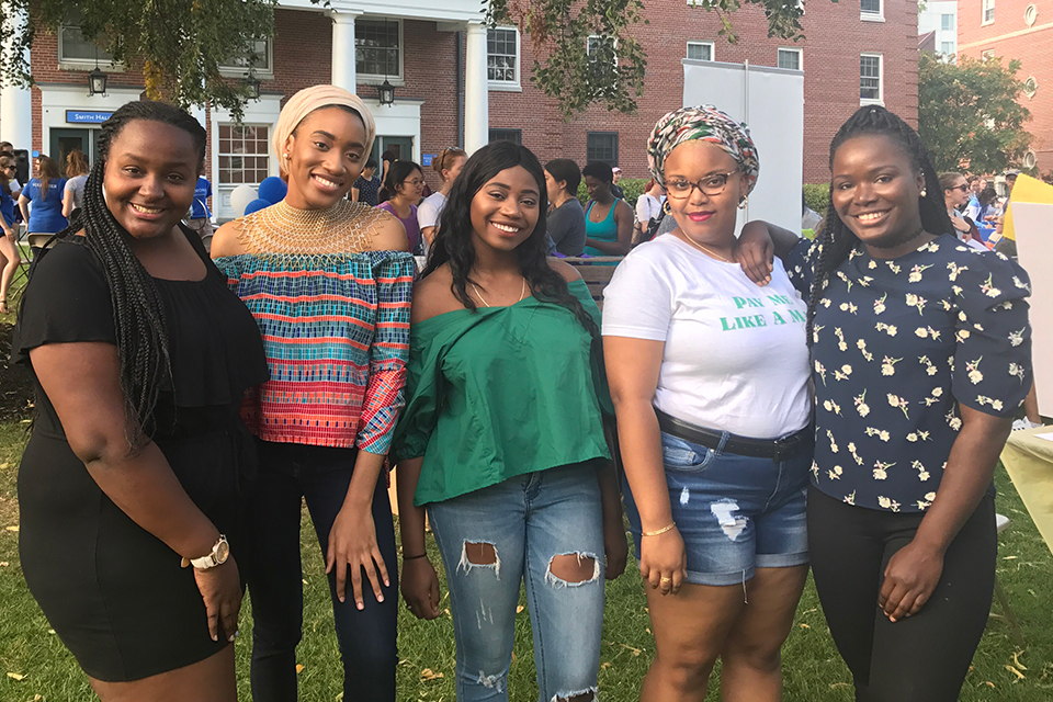 The African and Caribbean Student Union E-Board Members: Kara Walsh '20, Aisha Lawal '18, Ogugua Uchendu '20, Rae’Niqua Victorine '20 and Tozoe Marton '18