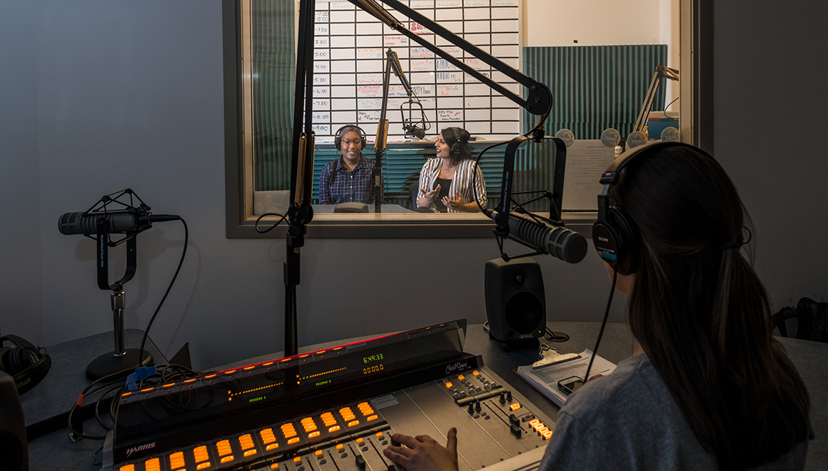 Student doing a radio show