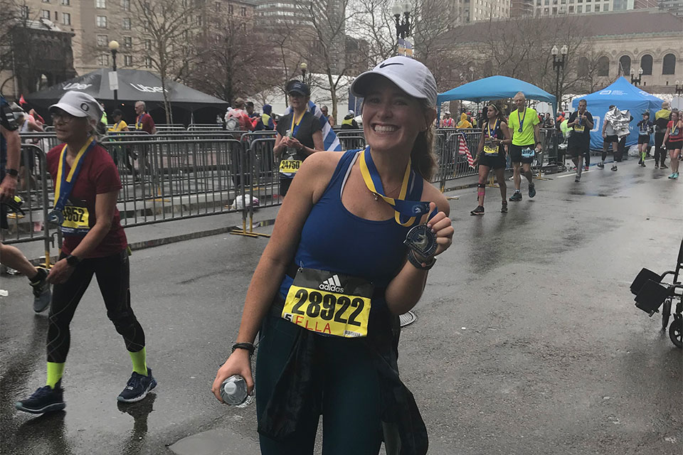 Ella Cornu after finishing the Boston Marathon