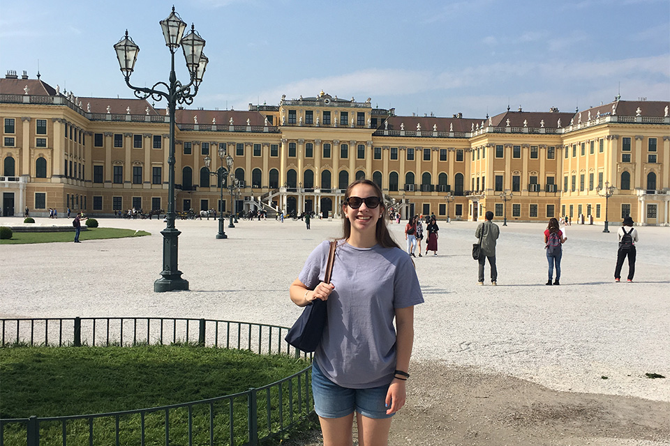 Nicole Gauthier in front of Schönbrunn Palace in Vienna.