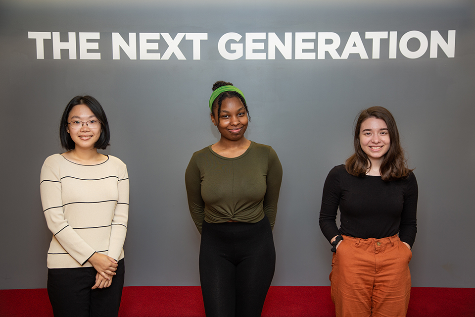 Ifill Scholarship Recipients from left: Anna Zhang '20, Autumn Ledgister-Cummins '20 and Juliana Gamba '20