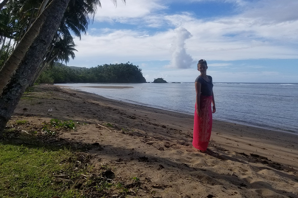 Kalei Porter on a beach in Samoa