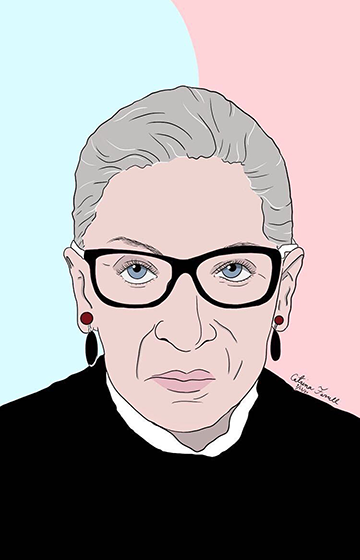 Illustration of Supreme Court Justice Ruth Bader Ginsberg. Artwork courtesy of Catrina Farrell '21