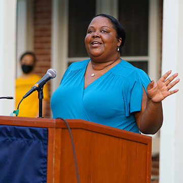 Enna Jiminez speaking at the 2021 Candle Lighting Ceremony