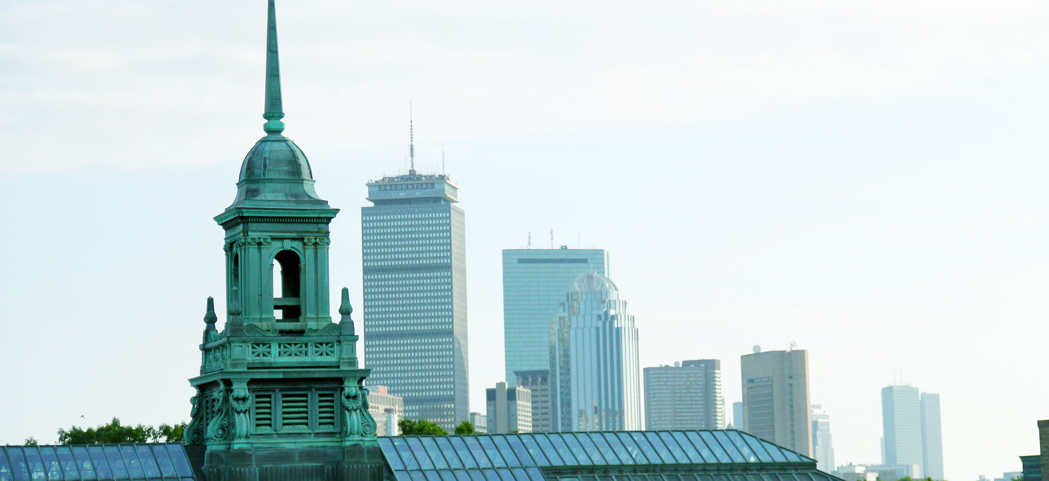 Boston skyline with Simmons Univeristy cupola in the forefront
