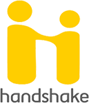 logo for Handshake showing two figures joined at hands and resembling an H