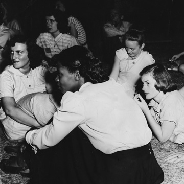 Shirley Tyler seated in group