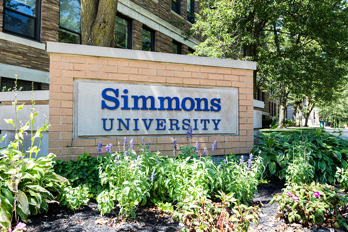 A brick sign for Simmons University