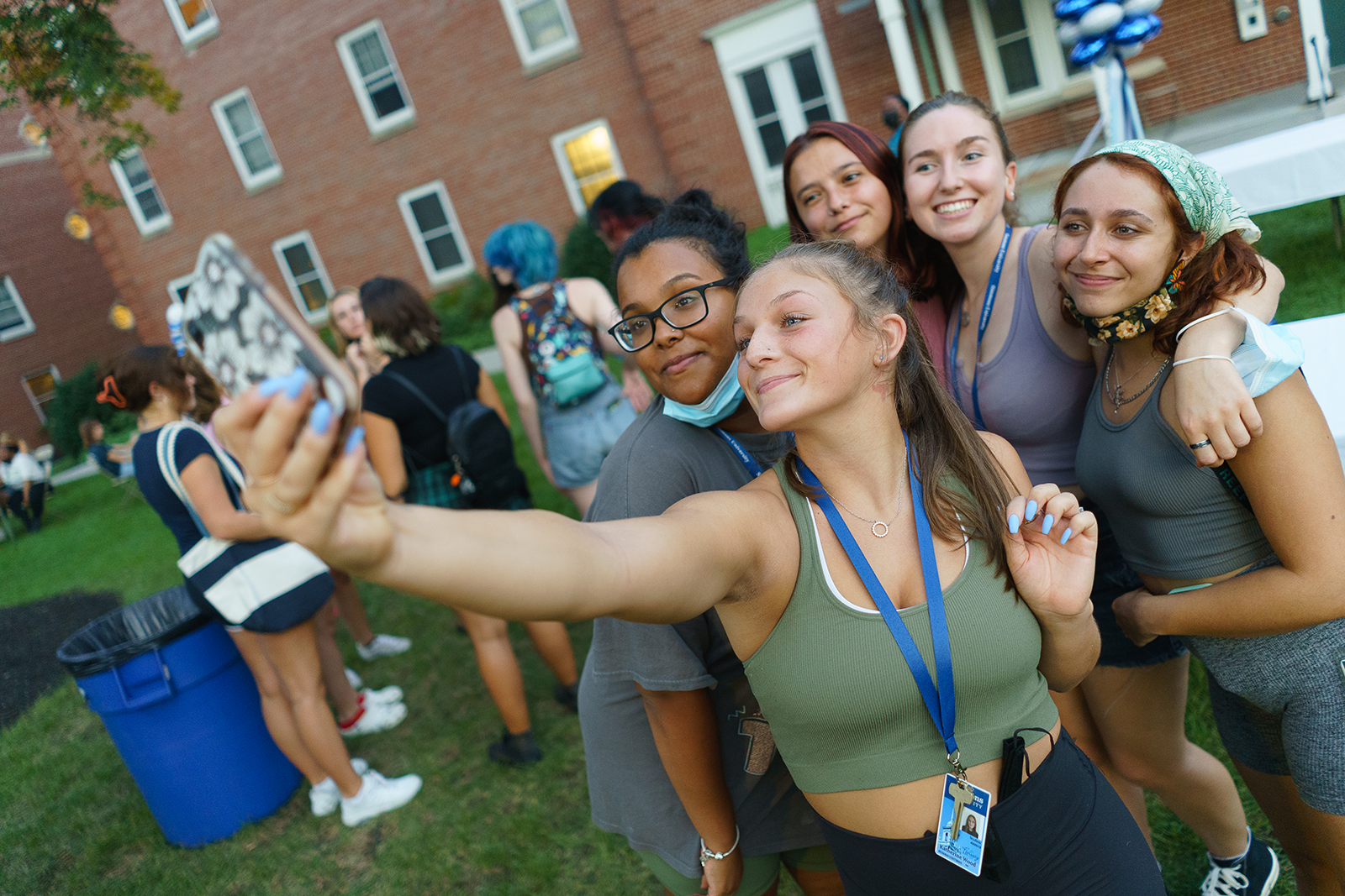 A group of Simmons students taking a selfie during Orientation