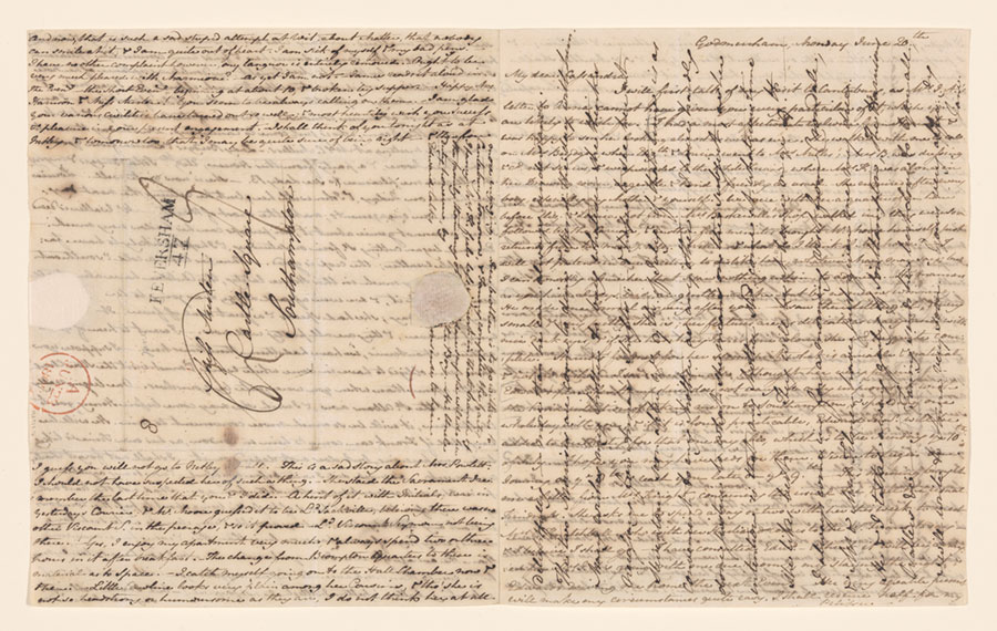 Jane Austen (1775–1817), autograph letter to Cassandra Austen, Godmersham, June 20–22, 1808, The Morgan Library & Museum, purchased by J. P. Morgan Jr., 1920, MA 977.16, photograph by Janny Chiu, courtesy of the Morgan.