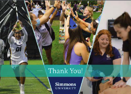 An example of a printed thank you card branded with Simmons colors
