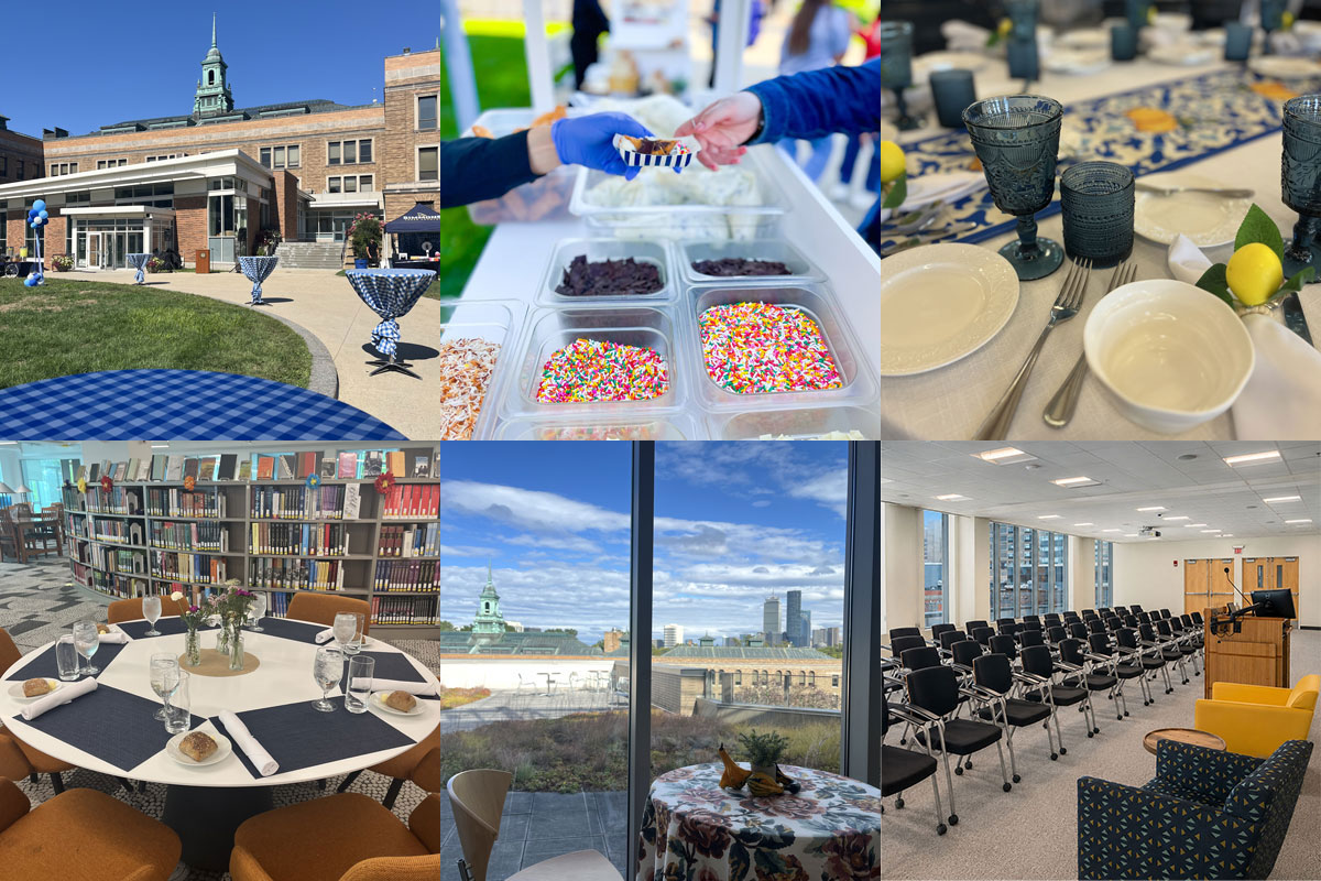 A collage of event spaces on the Simmons campus