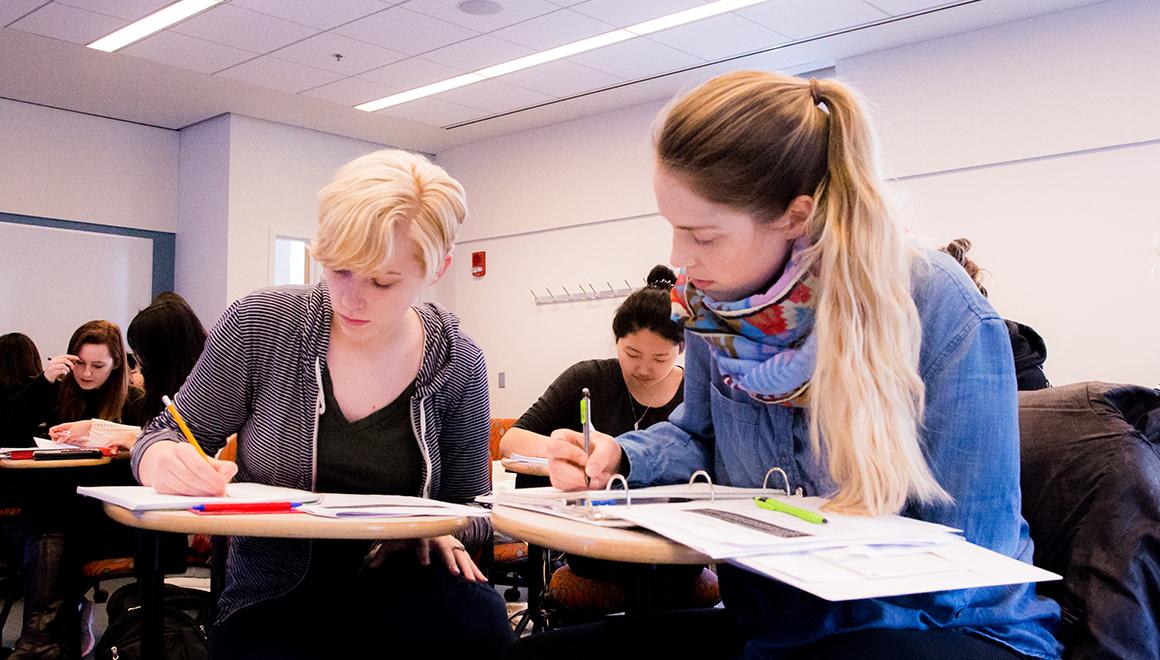 Classroom shot of students working