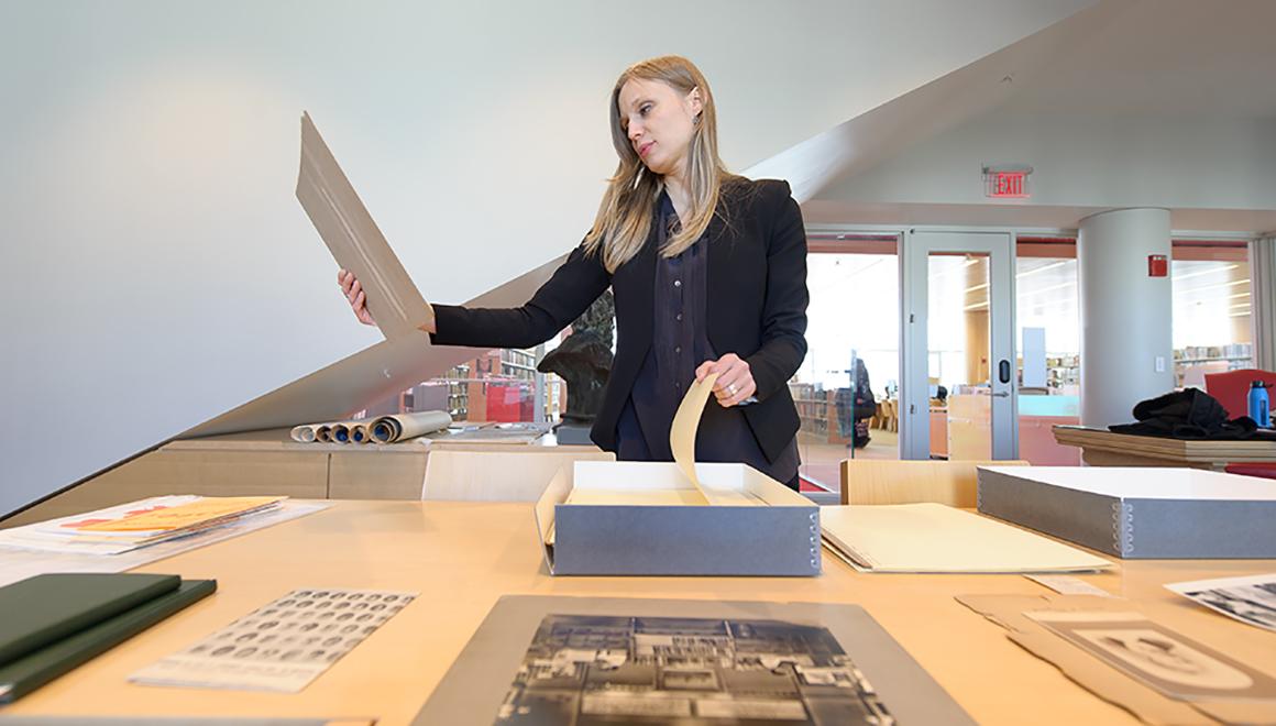 Student working in the archives