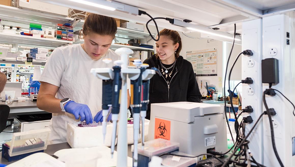 Students working in biology lab