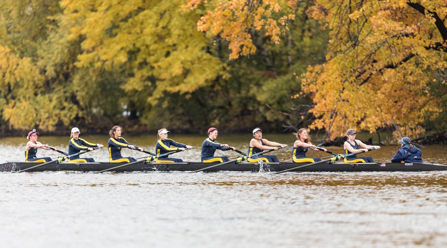 Students rowing crew on the Charles River