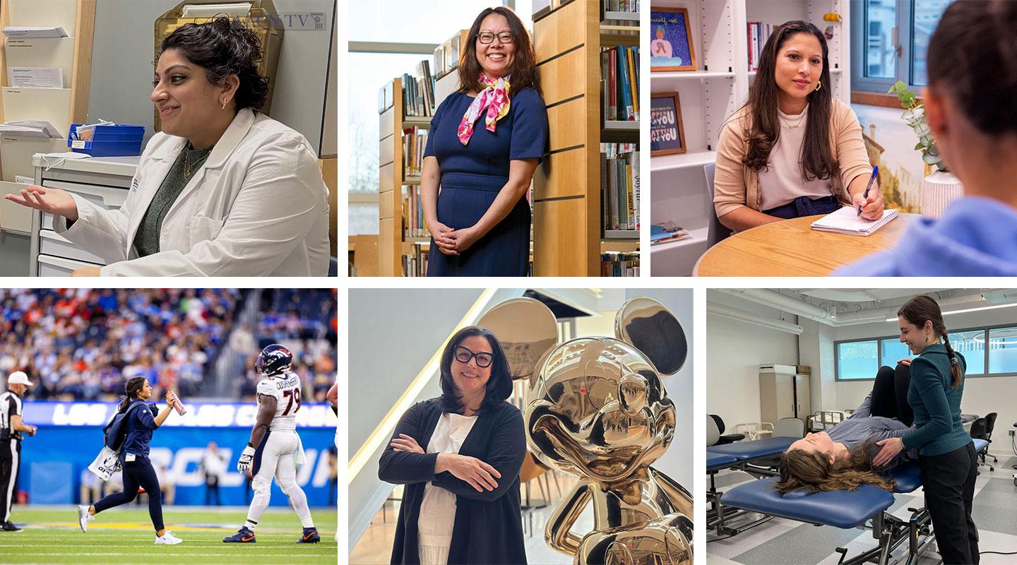 A collage of Simmons alumnae/i in their career settings