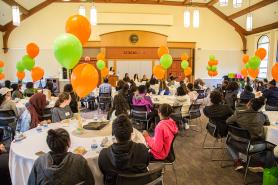 Students gathered in the Linda K Paresky Center at Simmons