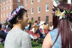 Students celebrating May Day in flower crowns