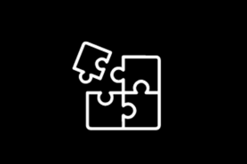 An icon of four puzzle pieces on a black background
