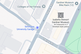 Map screenshot showing Simmons University Garage