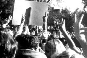 Simmons students at a protest or rally in 1969