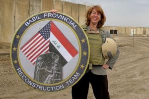 Caryn Anderson at a Provincial Reconstruction Team in Babil Province, Iraq, 2011