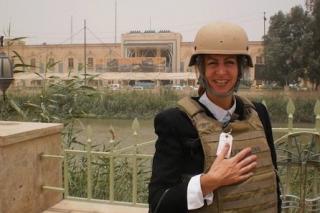 Caryn Anderson en route to training public librarians in Diwaniyah, Iraq, 2010