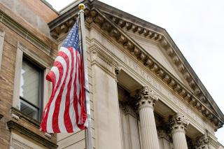 The U.S. Flag outside of the Main College Building