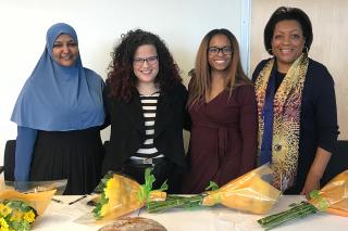 Panelists Dr. Nada Mustafa Ali, Jaclyn Friedman, Danielle Johnson and Karen Homes Ward