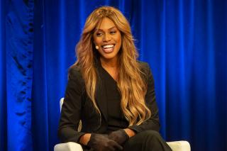 Laverne Cox on stage at the Simmons Leadership Conference