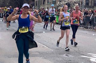 Ella Cornu running the Boston Marathon