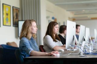 Students using computers.