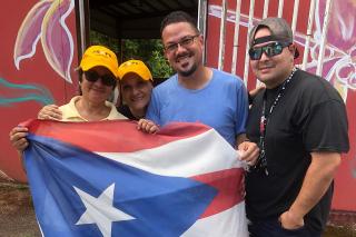 Carmen Báez (founder of PRxPR) with PRxPR grantees and Cialitos Community leaders Deborah  Colon and Hector Ortiz Figueroa - in Ciales, PR.  July 2019.