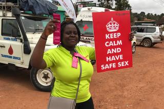 Diana Namumbejja Abwoye promoting condom use on the streets of Kampala.