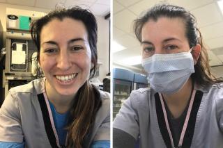 Side by side photos of Robyn Cortese with and without a mask on