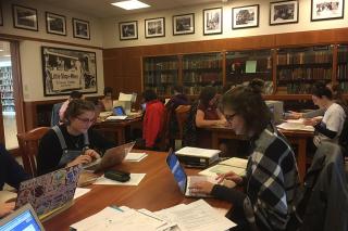 Students working in the archives.