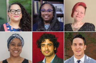 Headshots of Tatiana M.F. Cruz, PhD; Traci Griffith, JD; Kat Lombard-Cook, PhD; Nicholl Montgomery, MFA; Farooz Rather, PhD; and Asiel Sepúlveda, PhD