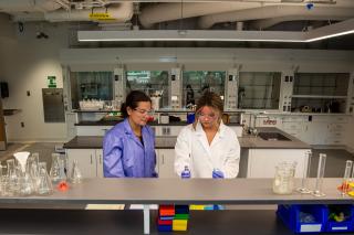 Two students working in Science Center lab