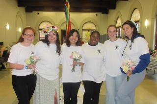 Students setup for May Day 2023 in Alumnae Hall